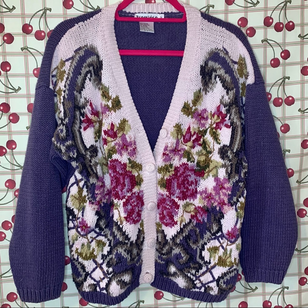 Vintage Floral Chunky Ramie Blend Cardigan